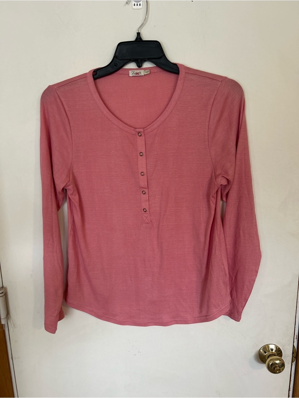 Faherty XL Ribbed Long-Sleeve Henley Top Pink